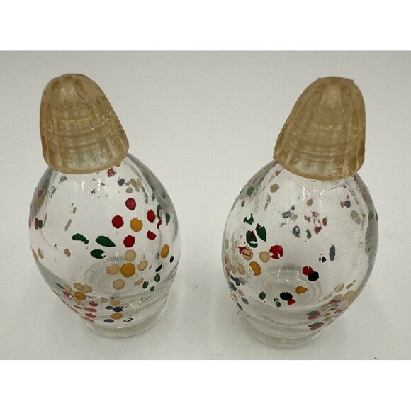 Vintage Hand-Painted Glass Salt & Pepper Shakers With Clear Ribbed Plastic Tops - Picture 1 of 4